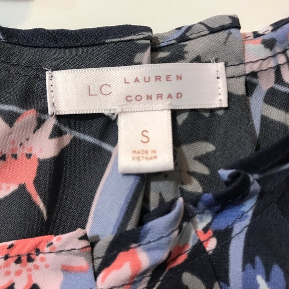 Lauren Conrad Sleeveless Floral Plaid Back Keyhole Bow Tie Blouse EUC - Picture 7 of 9